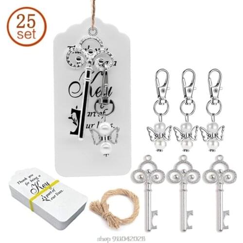 25pcs/set Key Bottle Opener Angel Wings Keychain with Tags Wedding Party Favor Souvenirs Gifts N16 20 Dropship