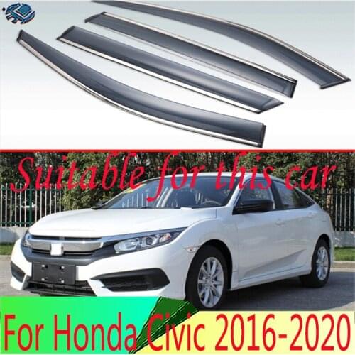 For Honda Civic 2016 2017 2018 Plastic Exterior Visor Vent Shades Window Sun Rain Guard Deflector 4pcs