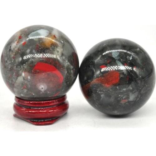 40mm Blood Stone Quartz Crystal Shpere Healing Natural Reiki Gemstone Massage Ball Trinket Decoration With Stand