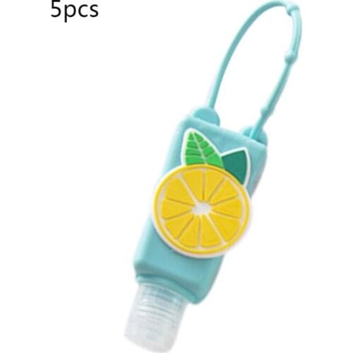 5Pcs 30ml Refillable Empty Bottle with Colorful Cartoon Fruit Silicone Cover Portable Hand Sanitizer Container Dispenser