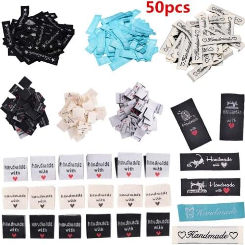 50pcs DIY Cotton Clothing Labels Handmade Embossed Tags Flag Labels For Garment Sewing Accessories