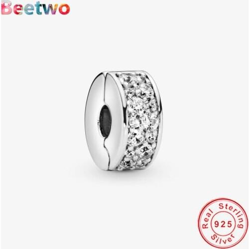 925 Sterling Silver Clear Pave Clip Charm Fit Original Pandora Bracelet Charms Bead DIY Jewelry Berloque