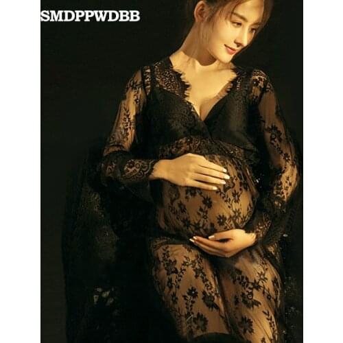 SMDPPWDBB Black Maternity Photography Props Maternity Gown Lace Sexy Dress Fancy shooting photo Summer Pregnant Dress Plus Size