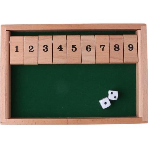 Wooden Shut the Box Board Game with 2 Dice and Number Game for 2-4 Players