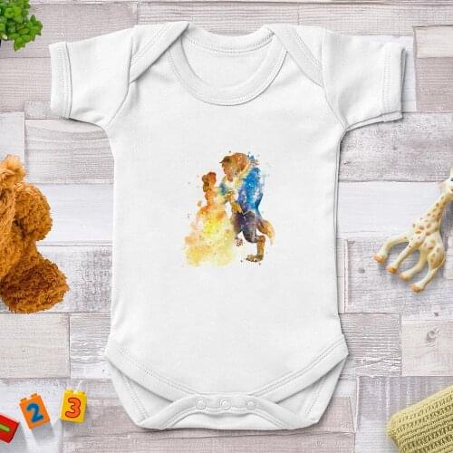 Beauty And The Beast Baby Summer Rompers Newborn Short Sleeve Bodysuits Harajuku Disney Princess Printed Bebe Infant Outfits0-24