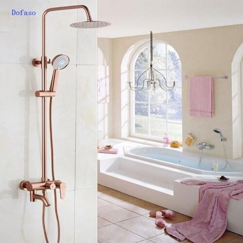 Dofaso luxury Rose Gold copper shower faucet Bathroom antique Shower Set 8" Rainfall shower kit bath brass shower mixer