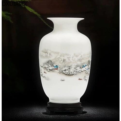 Jingdezhen porcelain small vase ceramic dried flower ornament decoration living room flower arrangement Chinese crafts bottle