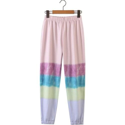 Cottton Tie Dye Sweatpants for Women Casual Oversized Joggers Long Pink Trousers Female Sports Summer Pants