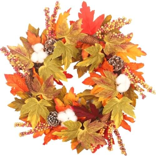 Artificial Pine Simulation Wreath Maple Leaf Door Hanging Wreath 22 Inch Autumn Halloween Decoration