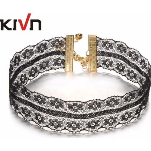 KIVN Fashion Jewelry Black Retro Gothic Choker Collar Glass Pearl Necklaces for Women Girls Christmas Birthday Promotion Gifts