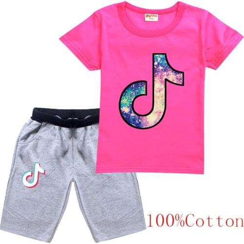TIK TOK Summer Children Short Sleeve T-Shirts Shorts Girls Clothes Outfits Fashion Kids Toddler Casual Tracksuits set