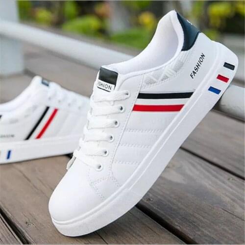 Men Casual Shoes Fashion PU Leather Autumn Flat Shoes Lace Up Breathable Male Sneakers Classic White Mens Vulcanized Shoes