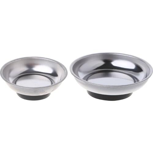 Round Magnetic Parts Tray Bowl Dish Stainless Steel Garage Holder Tool Organizer