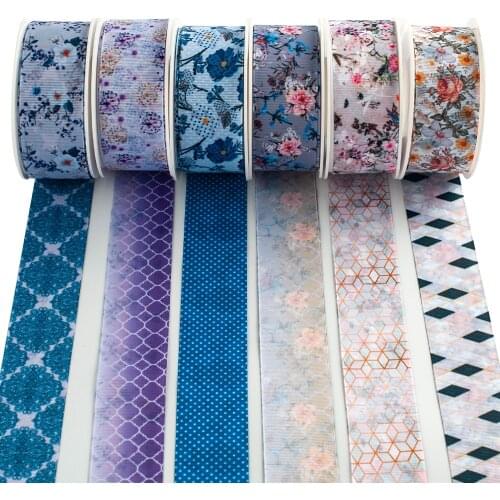 10 Yards Double Side Printed Flowers Pattern Grosgrain Ribbon for DIY Hair Bow