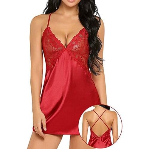 Fashion Temperament And Interest Underwear Sexy Imitation Ice Silk Back Cross Suspender High Quality Nightdress Cozy Sexy Suit