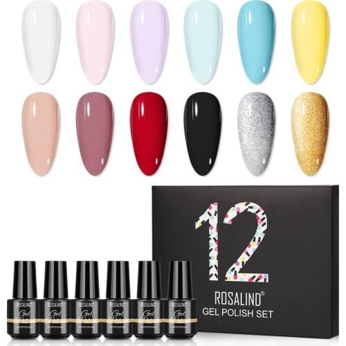 ROSALIND Gel Polish Set 6Pcs/Box Hybrid Semi Permanent UV LED Base Top Coat Nail Gel For Nail Art Manicure Kit 7ml Gel Polish