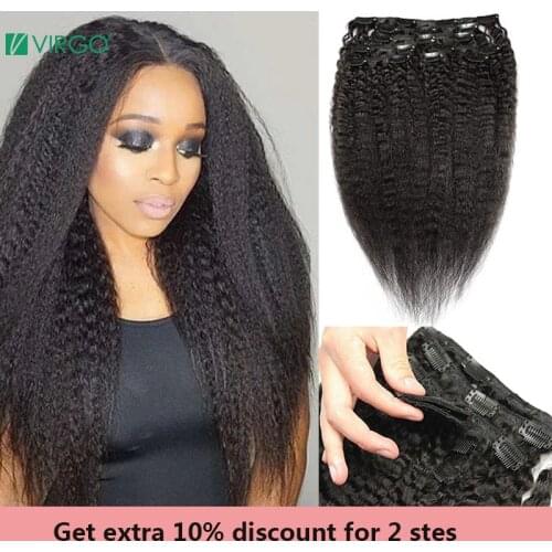 Virgo Remy Kinky Straight Hair Clip In Human Hair Extensions Natural Color 8 Pieces/Set Full Head Remy Hair Extension Clip