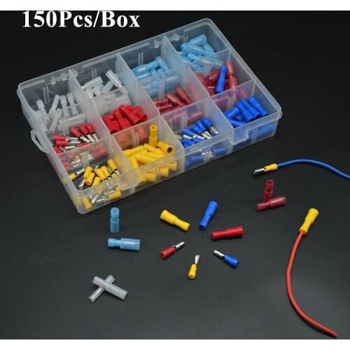 150-Pcs 24-10 AWG Assorted Insulated Mixed Nylon Female Male Bullet Butt Wire Crimp Terminals Connector Assortment Kit