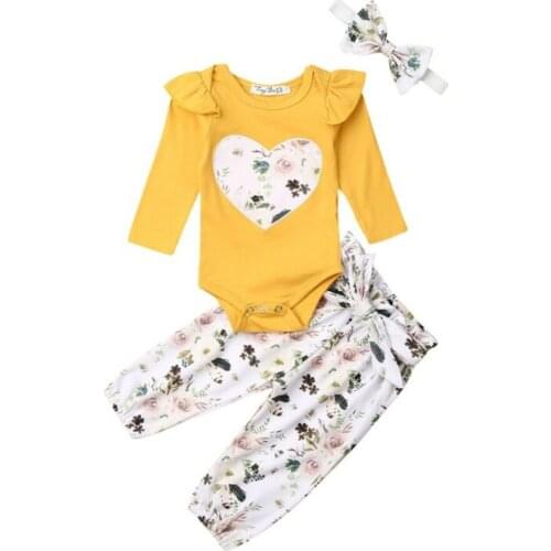 Girl Clothes 2019 Newborn Baby Girl Clothes Bodysuit Floral Heart Pants Legging Trouser Headband Outfit