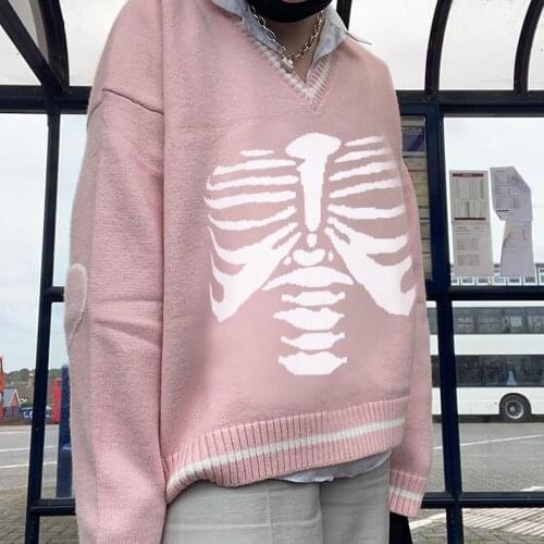 Harajuku Skull Print Loose Autumn Winter Sweater Women Pullovers Casual y2k Knitwear Jumpers 2020 Korean Sweaters New