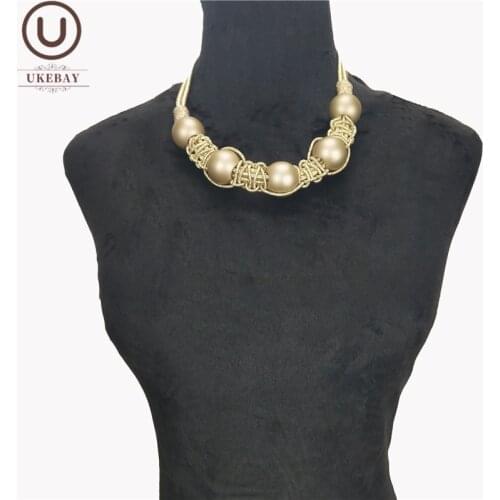 UKEBAY Gold Luxury Choker Necklaces Women Gold Bead Pendant Necklace Handmade Jewelry Gifts Gothic Sweater Chain Wedding Jewelry