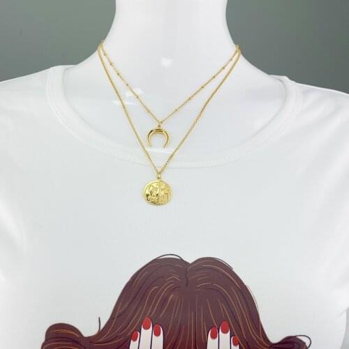 Necklace Jewelry Stainless Steel New Goddess Luxury Golden Color Luxe Fashion Women Hot Sell Double Chain