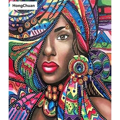 Tribal African Beauty 5D Square/Round Diamond Embroidered Mosaic Cross Diamond Painting Home Decoration Mural New Year Gift