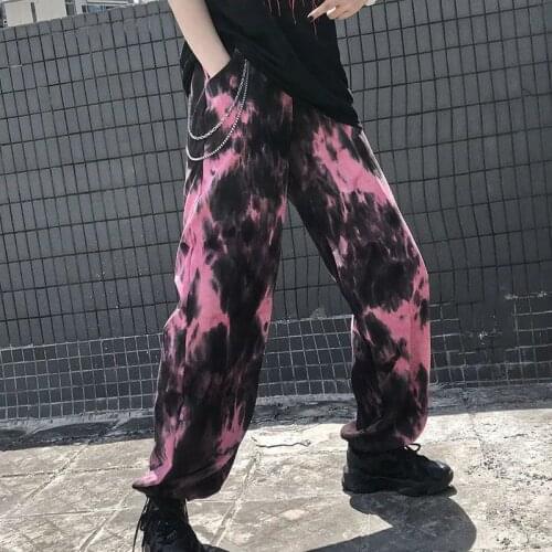 Pink Elastic Belt Harajuku plaid pants women oversized wide leg pants female korean style high waist checkered pajamas Pants