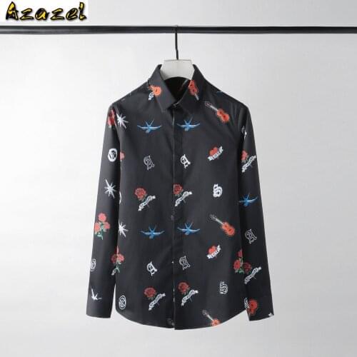 Azazel Allover Printing Mens Shirts Plus Size 4xl Flower Long Sleeve Party Mens Dress Shirts Camisa Masculina Slim Shirts Man