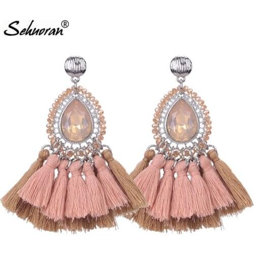 Sehuoran Oorbellen Tassel Earrings for Women Drop Earrings Wedding Crystal Beads Bohemian Handmade Statement Party Jewelry Gifts