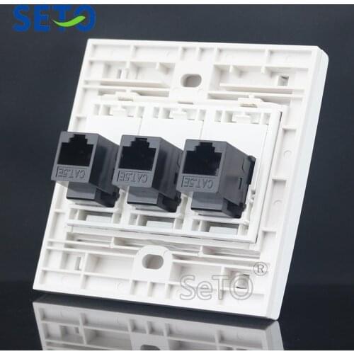 SeTo 86 Type Three Ports Network Lan RJ45 Cat5e Outlet Panel Wall Plate Socket Keystone Faceplate