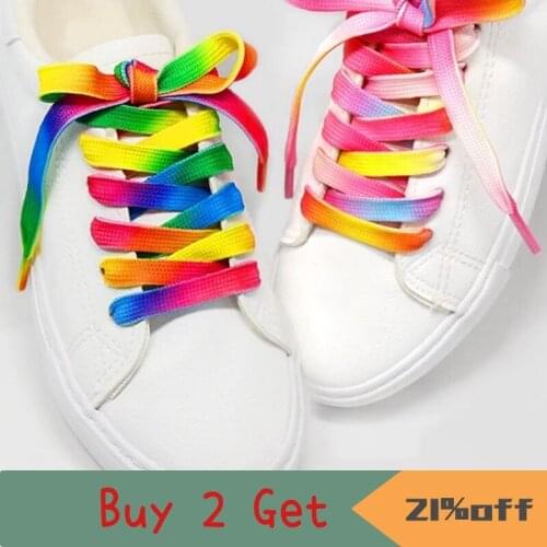 1Pair Colorful Laces Rainbow Gradient Print Flat Canvas Shoe Lace Shoes Casual Chromatic Colour Shoelaces 80CM/100CM/120CM BC-1