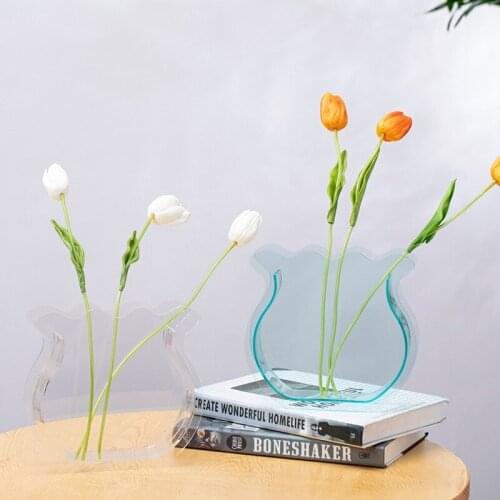 Modern Acrylic Geometric Vase Dried Flowers Floral Transparent Vases Art Home Decoration Ins Living Room Office Tabletop Vase