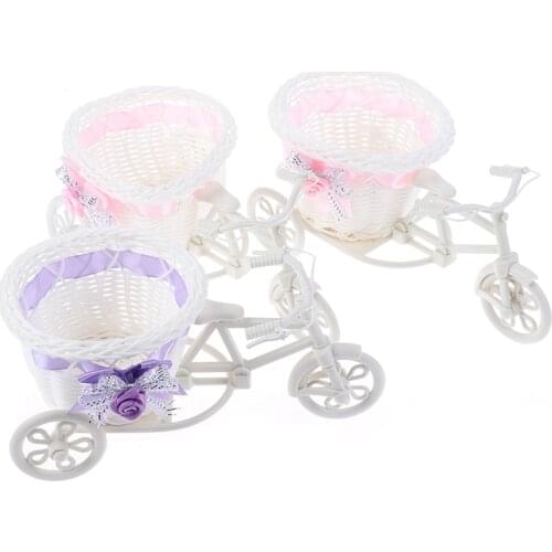 Moderne Bloem Plastic Wit Driewieler Fiets Ontwerp Bloem Mand Container Voor Bloem Plant Thuis Weddding Decoraties Vaas