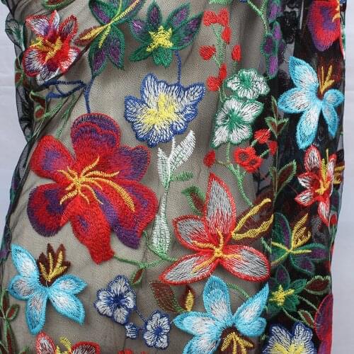 Heavy embroider red flower lace net fabric Floral Embroidery Wedding Dress Material sold by the Yard (91.5cm)