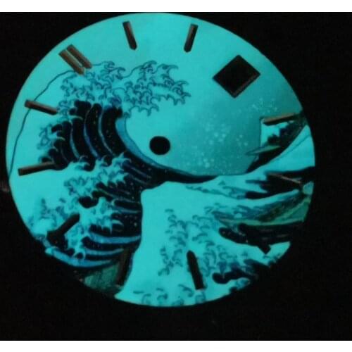 Heimdallr Watch Parts 29mm Kanagawa Surfing Watch Dial BGW-9 Blue Luminous Date Window Suitable For NH35A Automatic Movement