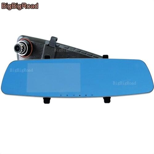 BigBigRoad For golf 4 5 7 touran t5 passat b7 Car DVR Blue Screen Rearview Mirror Video Recorder Dual Cameras