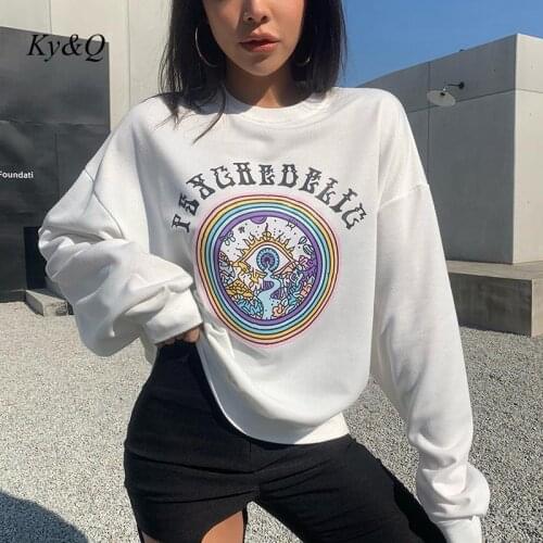 Harajuku Oversize Girls Rainbow Cartoon Letter Print Sweatshirts Autumn Winter Street Wear Thick Pullovers Loose Women Stylish