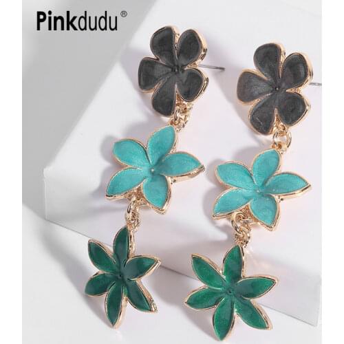 Pinkdudu New Fashion Long Large Multicolor Dangle Earrings Pink Yellow Flowers Drop Earrings Jewelry for Women Accessoires OG123