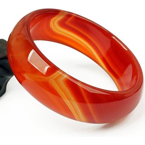 Womens Widen Stripe Agate Bracelets Bangles Red Chalcedony Bracelets Gift for Females Fine Jade Stone Jewerly