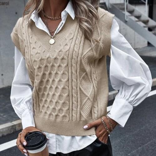 Foridol Twist Sweater Vest Women Plus Size V Neck Autumn Winter Knitted Sleeveless Waistcoat Pullovers 2021 Knitwear Sweater XXL