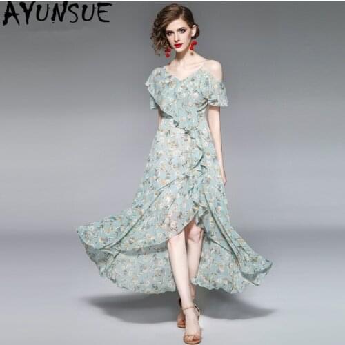 Summer Dress 2020 Boho Sexy Maxi Chiffon Dress Women Korean Floral Elegant Dress Ladies Dresses Beach V Neck Dress Vestidos MY