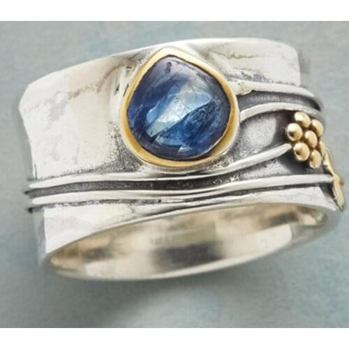 Vintage Boho Ring for Women Carved Flower Leaves Water Drop Crystal Inlaid Wide Face Finger Joint Ring Jewelry Bohemian Gift