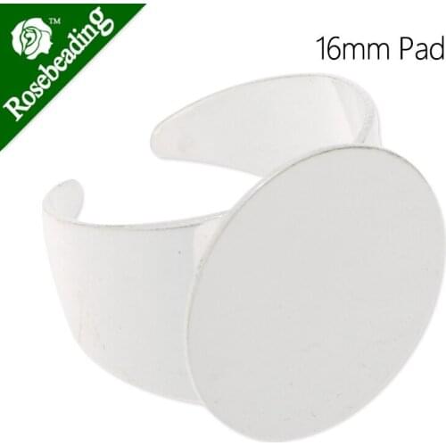 16mm Silver Plated Adjustable Ring Blanks Base With Pad,fit 16mm cabochon,Sold 20pcs/lot-C4656