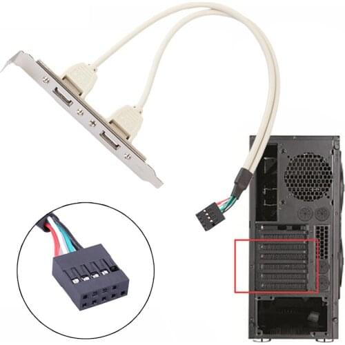 2 Ports USB 2.0 Female to 9 Pin Motherboard Header Cable Adapter with Mount Bracket Back Panel for Desktop Computer PC Chassis