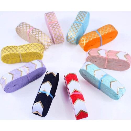 20yards/lot 2yards each mixed package 5/8'' gold foil quatrefoil and big chevron FOE fold over elastic for DIY accessaries