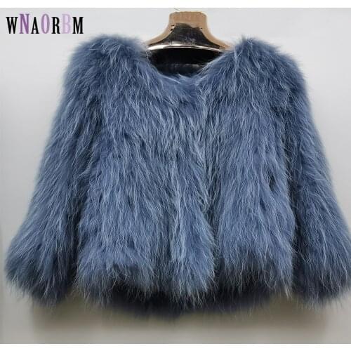 2021 New raccoon fur womens fur in autumn and winter young fashion 100% real raccoon fur, real fox fur coat Length 60 cm