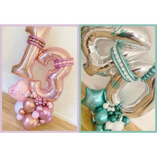 26/34pcs Green Pink Metallic Balloon 32inch Rose Gold Foil Number Balloons Sets for Birthday Baby Shower Party Wedding Decors