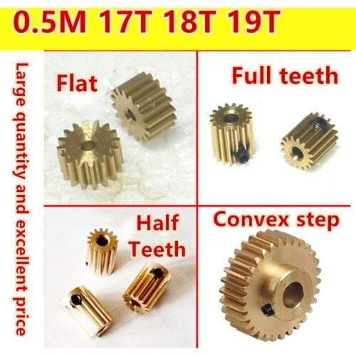 5pcs 0.5 mod 17 teeth 18teeth 19teeth brass 59 national standard flat boss precision model micro motor small module micro gear