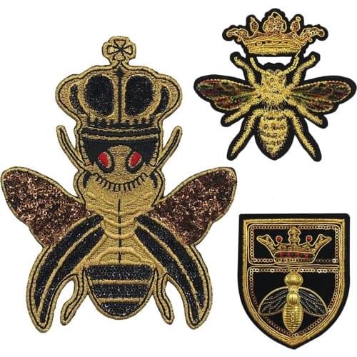 5 Pcs High Quality Embroidered Beaded Sequin Crown Bee Patches Badges for Bags Clothing Sewing Crafts